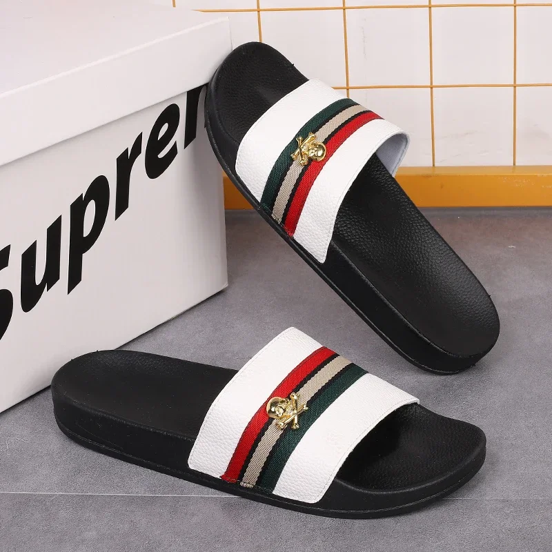 Men's Summer Sandals Flip-flops Striped Design Slippers Beach Fashion Everything Anti-slip Wear-resistant Household Bath Shoes