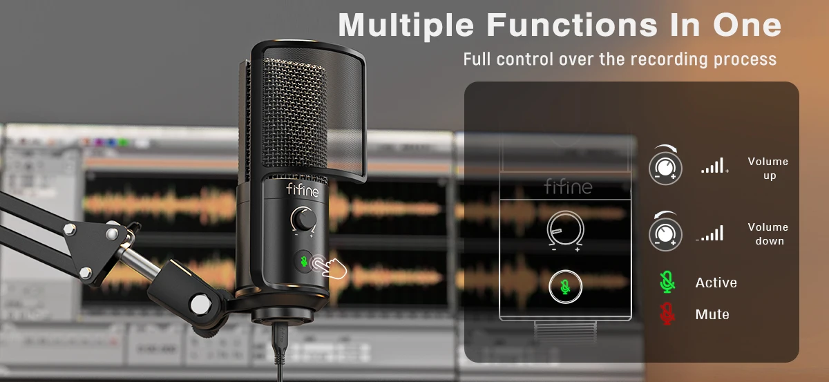 FIFINE USB-Streaming-Mikrofon-Set mit Armboom, Kondensatormikrofon-Set mit Stummschalttaste, Wasserknopf für PC, Aufnahme, YouTube-T669PRO1 – Detail 3