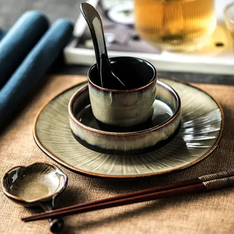 Chinese tableware set plate bowl ceramic combination solid color tableware