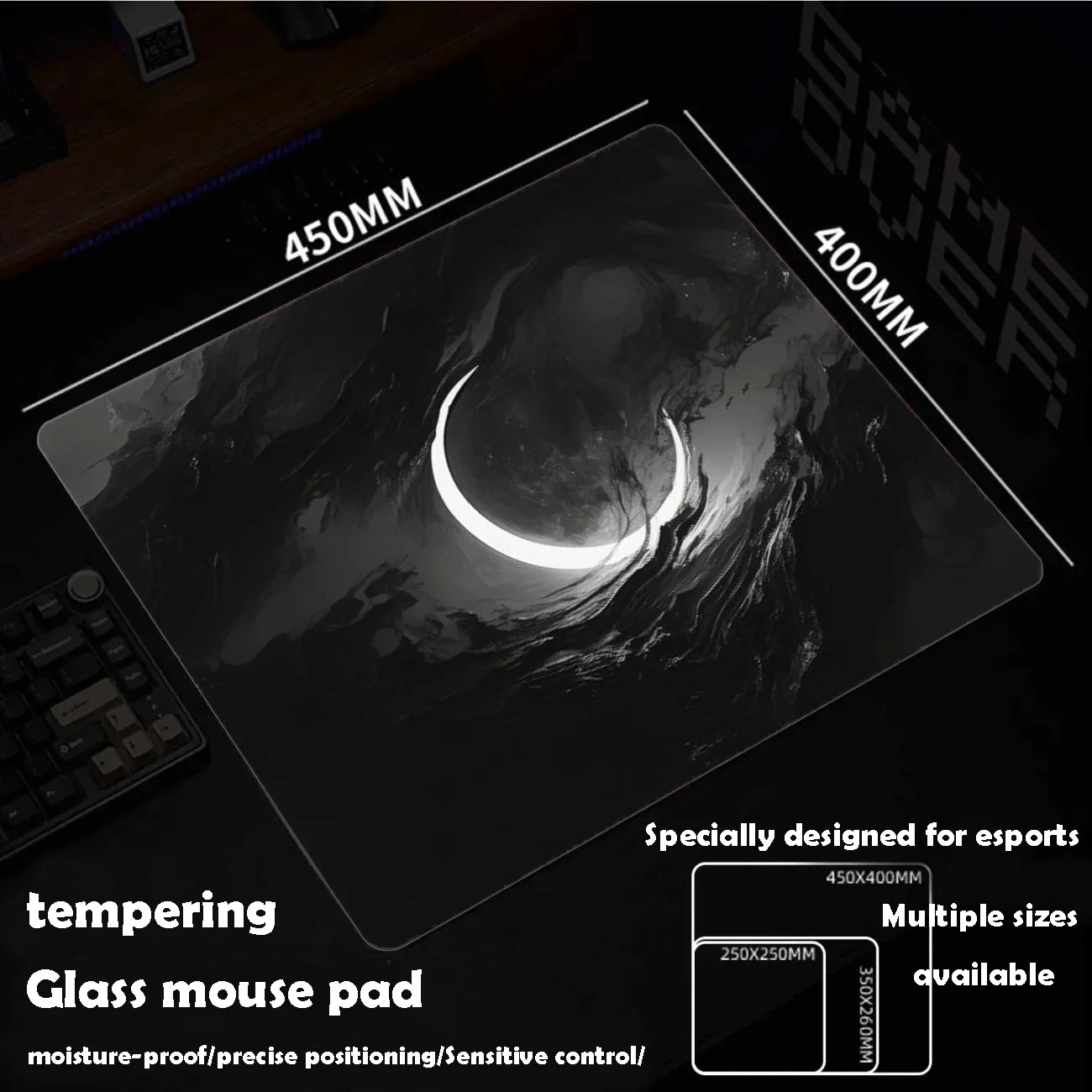 Moonlight and Aurora Glass Mousepad Game Mouse Pad Customized Pattern Tempered Smooth Gaming Desk Mat Fps Esports Office Gaming
