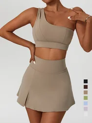 Ensemble de jupe de yoga pour femme, haut court de sport, soutien-gorge de tennis, vêtements d'entraînement, vêtements de sport, fitness, taille haute imbibée