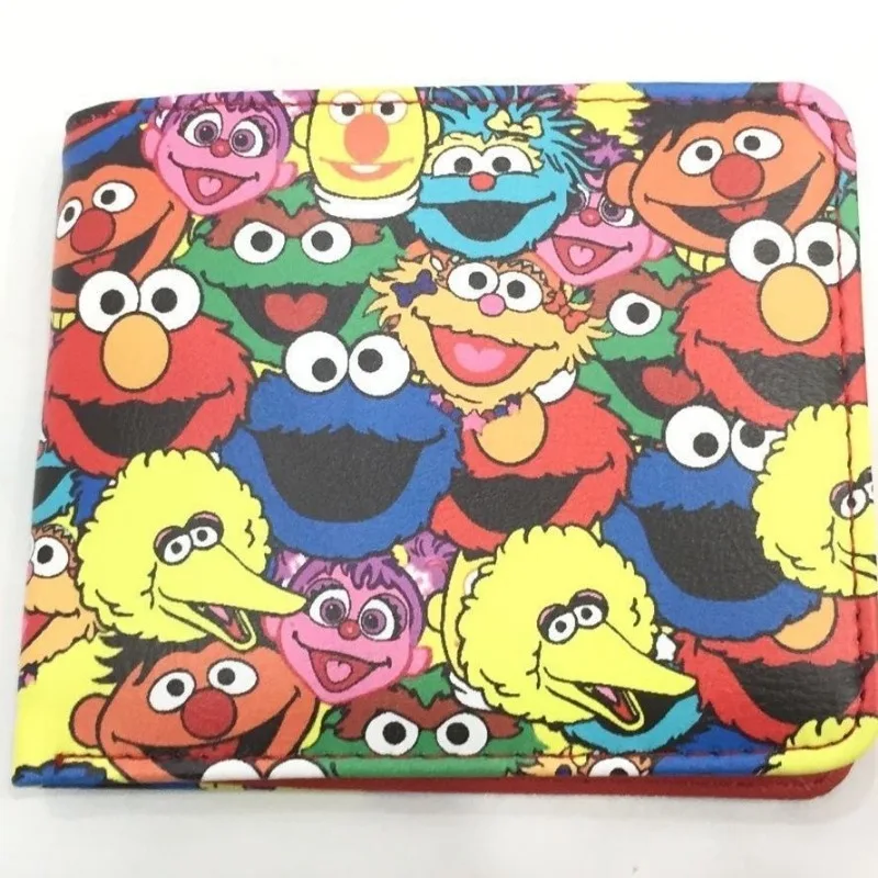 Hasbro Sesame Street Elmo Big Bird Cartoon 2-fold Wallet Cute Folding Card Holder Creative Kawaii Children\'s Short Coin Purse