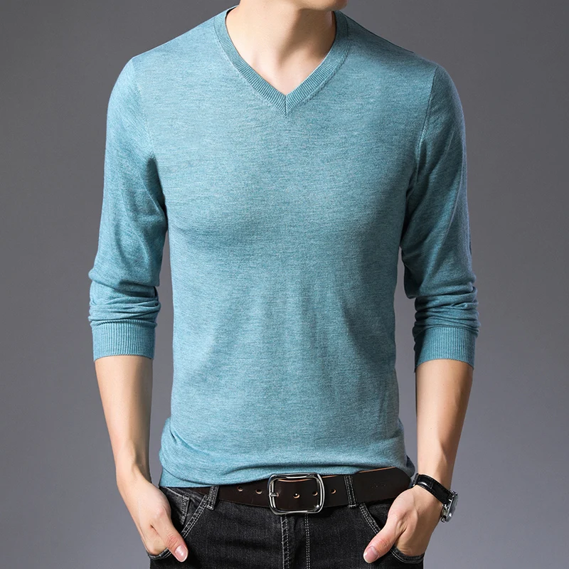 2022 Autumn and Winter Wool Men Sweater High Quality Long Sleeve Solid Color V Neck Simple Casual Knitted clothing Male 3XL