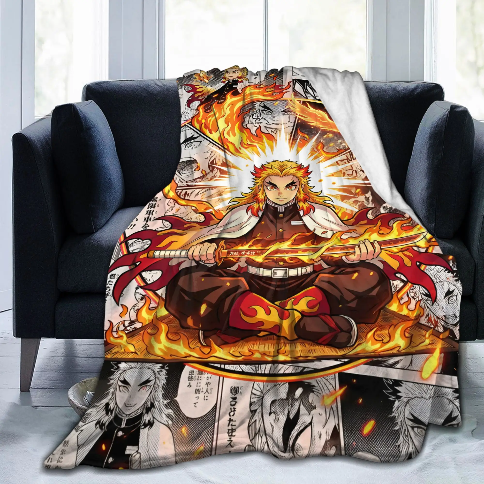 Custom Sofa Fleece D-Demons Slayers Throw Blanket Warm Flannel Japanese Manga Blankets for Bed Car Sofa Quilt