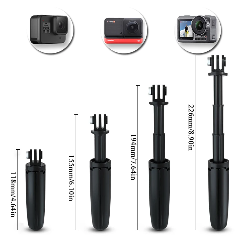 Mini Extendable Tripod Foldable Tripod Portable Monopod for Go Pro Hero 12 11 10 Black Session Osmo Action Camera Vlog Accessory