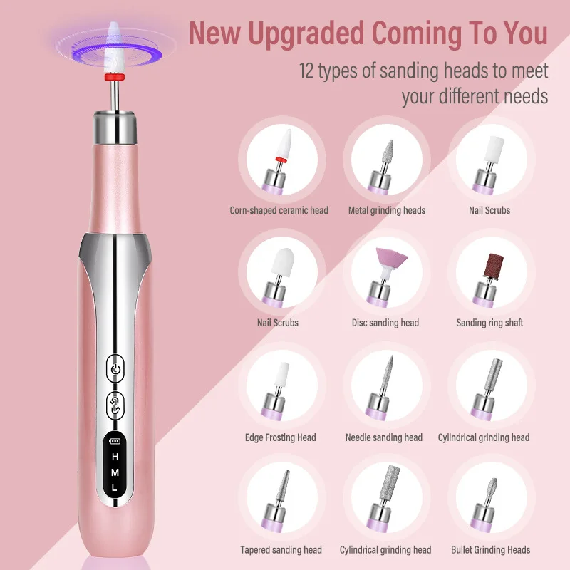 CMH Wireless Nail Drill Pen USB Nail File Polishing Pen Rechargeable Nail Drill Machine Portable Manicure Drill Salon Tool Grind