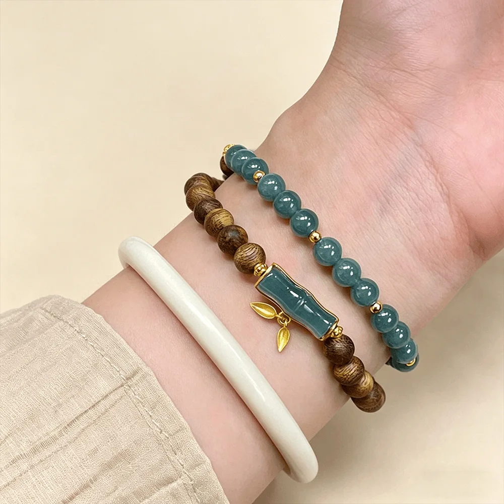 

Natural Blue Water Jade Bamboo Joint & 90% Sinking Agarwood Bracelet: New Chinese Style Women's Playable Beaded Gift