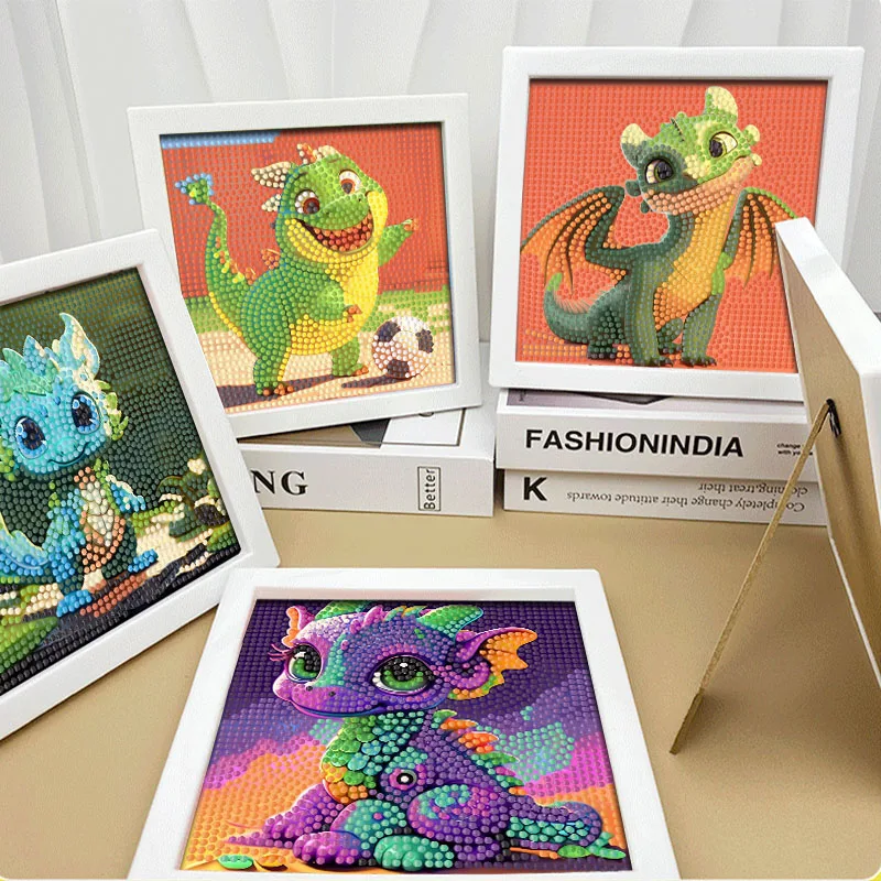 5D DIY Cute Dragon Diamond Painting Children\'s Puzzle Art Kit Stitch Picture with Frame Pen Tools Home Decorations 2024 New Gift