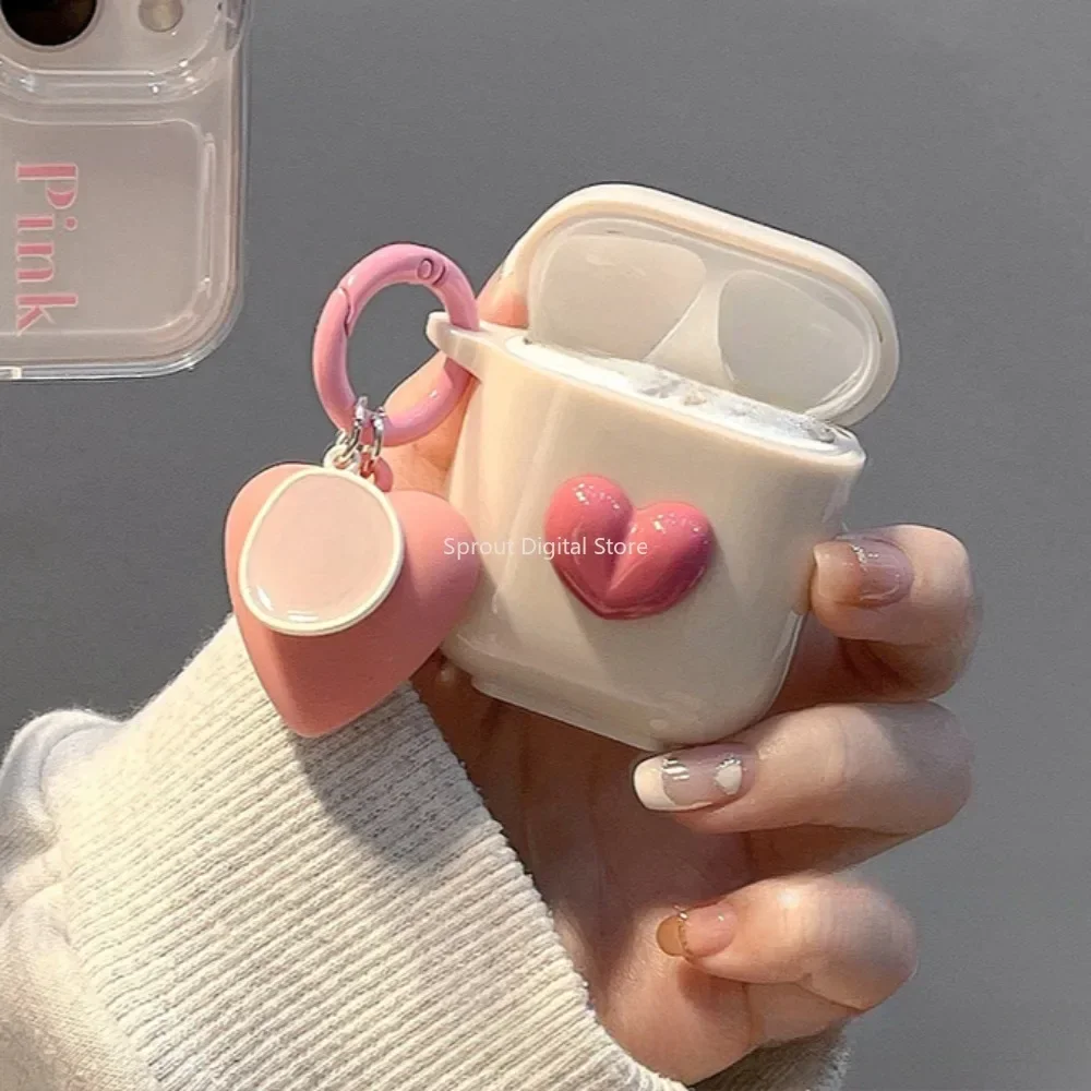 Cute 3D Heart Love Silicone Earphone Accessories Case For Airpods 3rd For Airpods 1 2 Pro Cover Creative Smile Ornament Keyring