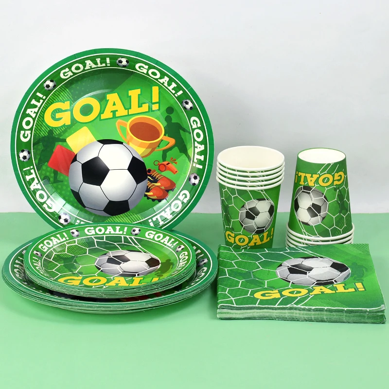 

Soccer Green Theme Disposable Tableware Football Fiesta Party Plates Cups Napkins Birthday Baby Shower Party Decoration Supplies