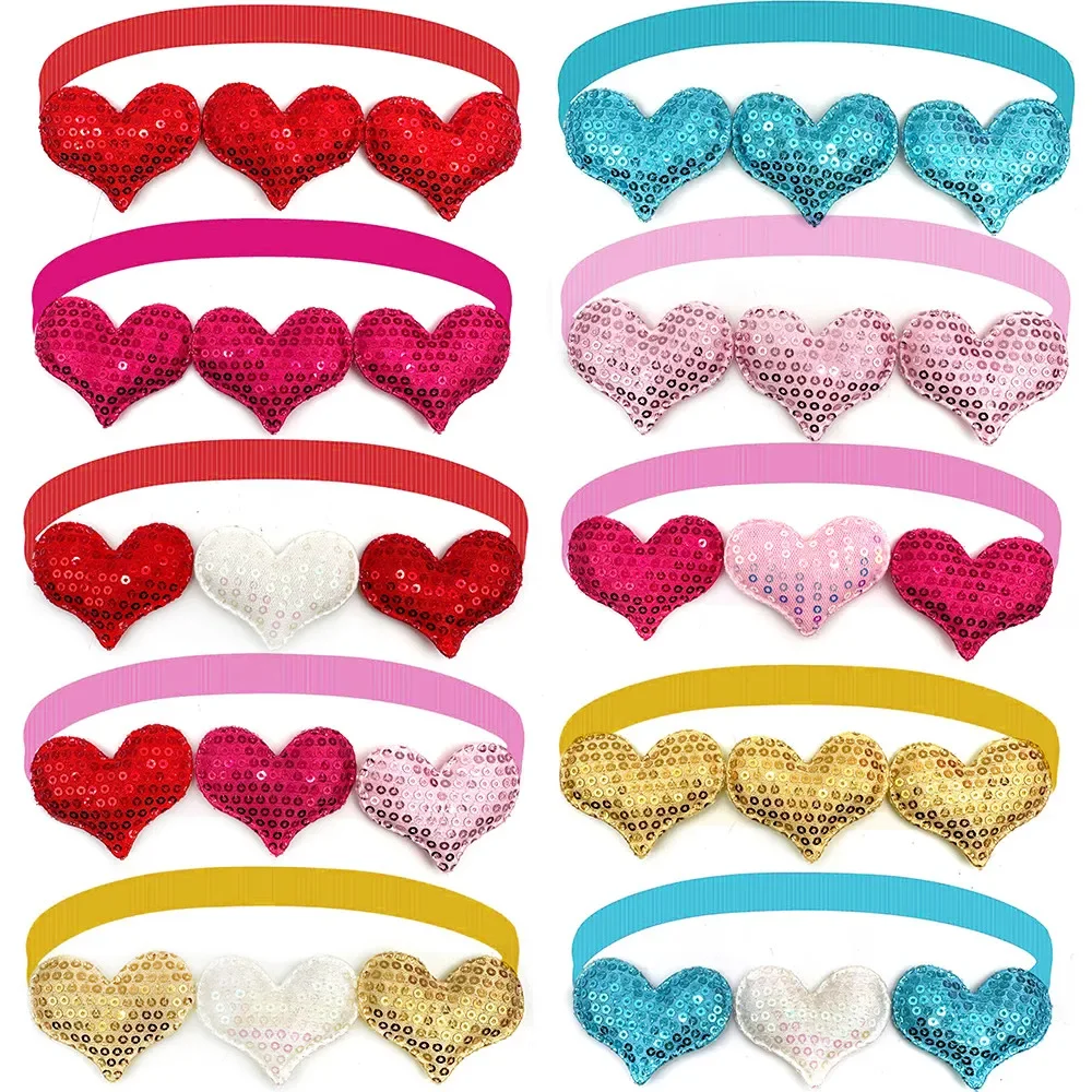 

50pcs Small Dog Bow Tie Decorate Valentine's Day Love Heart Pet Grooming Bowtie Adjustable Dog Collar for Small Dog Accessories