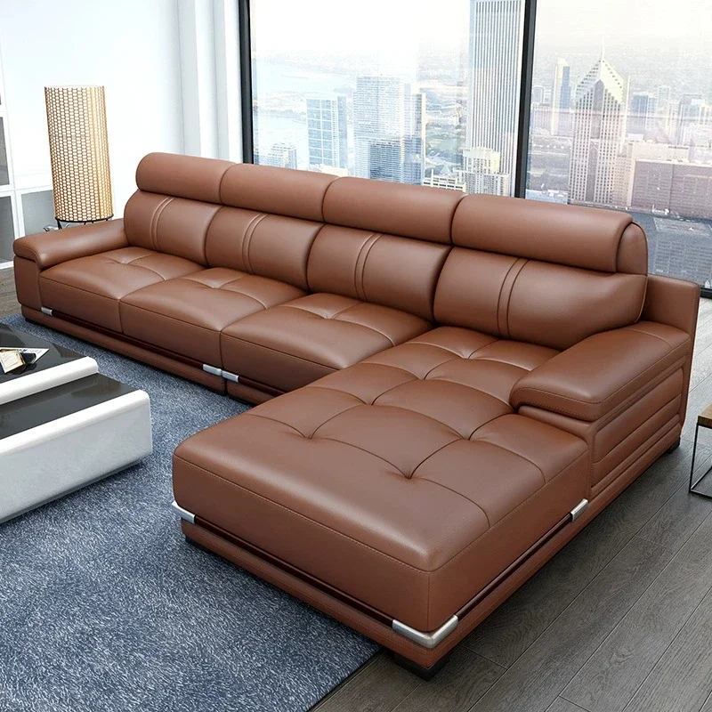 Modern Luxury L-Shaped Leather Sofa Set for Living Room, Sectional Corner Couch with Chaise Lounge, Minimalist Furniture