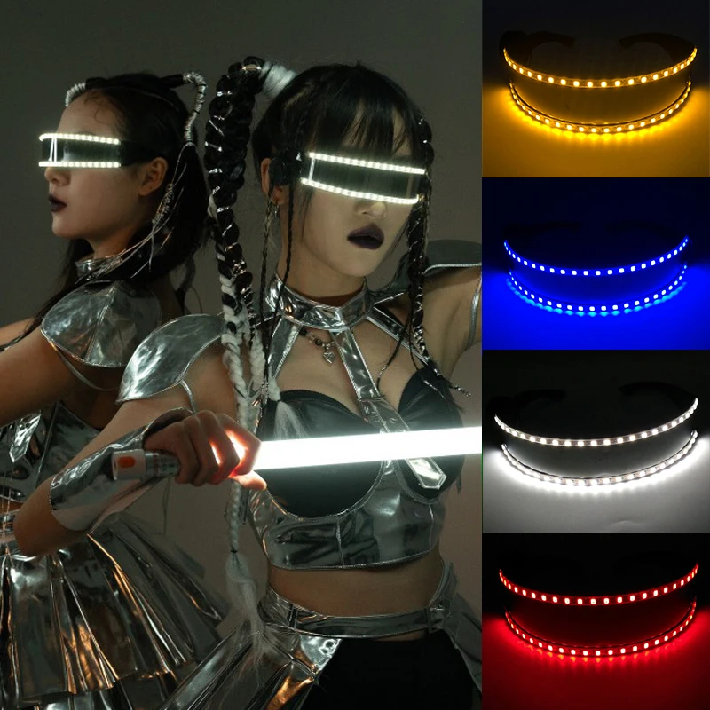 Led Luminous Space Robot Glasses NightClub Masquerade Concert Club Neon Party Accessories Vogue Flashing Futuristic Glasses