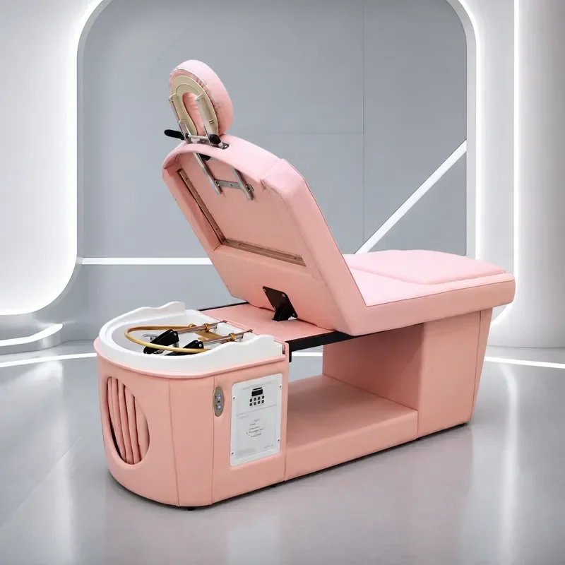 Thai Hair Treatment Shampoo Bed with Foot Bath Lift Intelligent Constant Temperature Water Circulation for Barber Shop