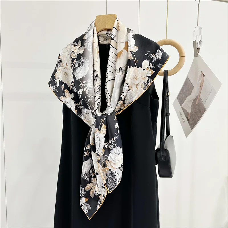 Soft Silk Scarf Women Hand Roll Bandanas Tops Accessories Oversized Mulberry Shawls Hair Neck Belt Scarves Satin Hijab 110cm