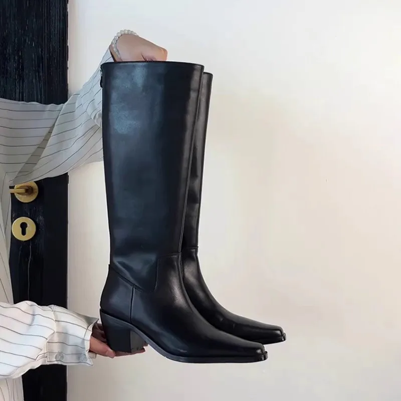 

Женские сапоги 2026: Весенне-осенние ретро-универсальные высокие сапоги, женские сапоги-казаки на толстом каблуке