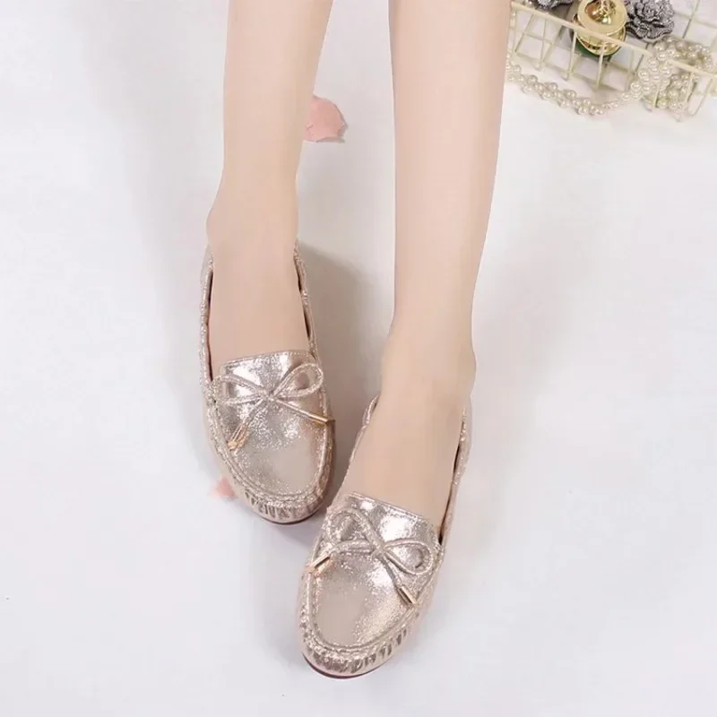 Women's Shiny Diamond Flat Shoes 2024 Female Versatile Ballet Shoes Gold Silver Comfortable Soft Sole Mary Jane Shoes Woman