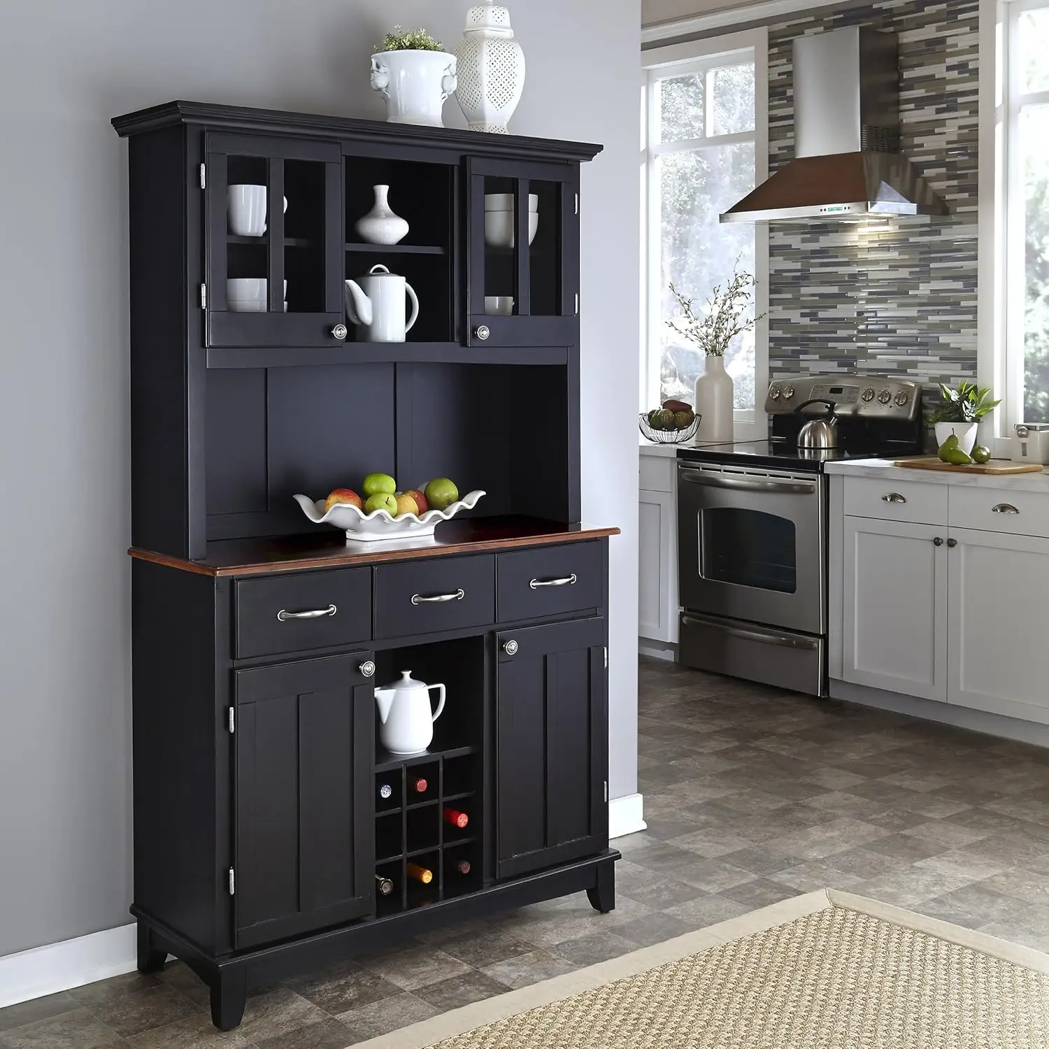 buffets-credenzas, Server with Hutch, Black