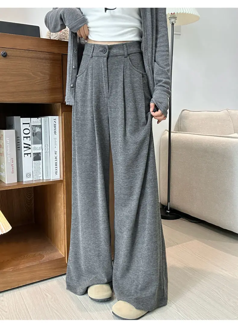 Wide Leg Pants Zip Pocket Womens Fall Corduroy Vertical Trackpants Lady Tailored Commute Embroidery Professional Unique Jacquard