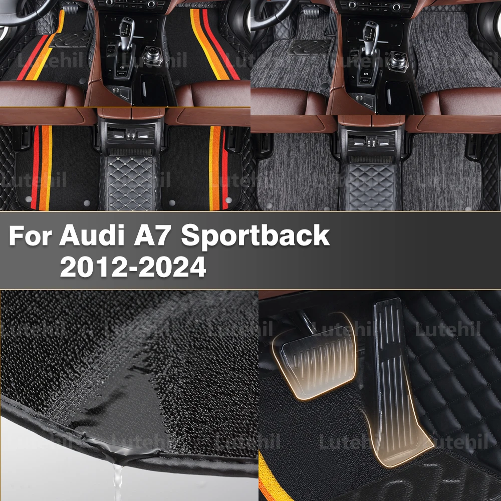 

Для Audi A7 Sportback 2012-2024 двухслойный автомобильный напольный коврик, кожаный всепогодный комплект на заказ для защиты салона