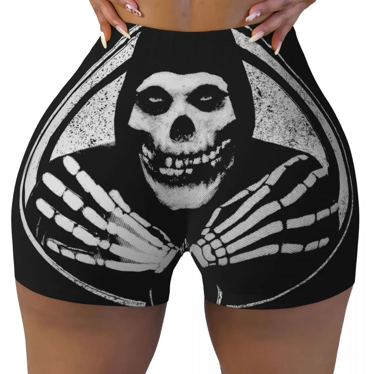 Custom Women's Punk Rock Band Misfits Workout Yoga Shorts Gym Athletic Biker Running Shorts