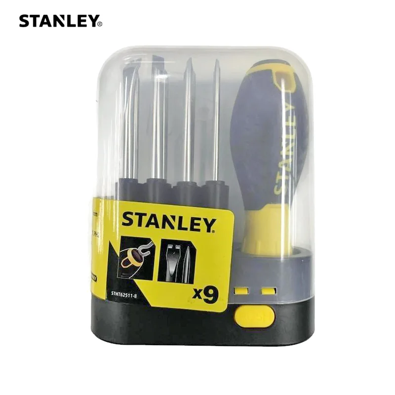 Stanley 9-way home screwdriver set slotted phillips brad awl tack puller repair DIY household magnetic screwdriver kit w/ holder