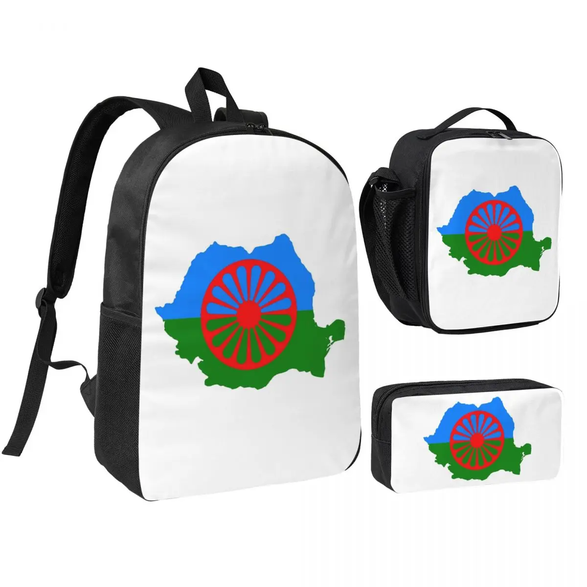 

Personalized Gypsy Flag Backpack Student Boys Girls BookBag School Bag Laptop Shoulder Bags 3ps Insulated Lunch Bag Pencil Case