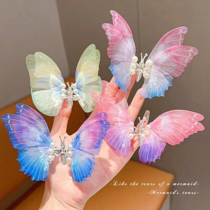 Moving Butterfly Double Layer Tulle Butterfly Hair Clip Kids Colorful Hairpin Sweet Cute Barrette Accessories for Girls Children