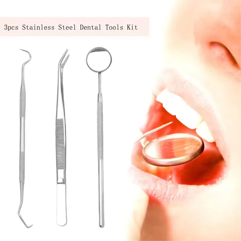 3pcs/kit Stainless Steel Dentist Clean Tools Dental Mirror Double Probe Tooth Cleaner Dental Tool Products Oral Care Kit Supply