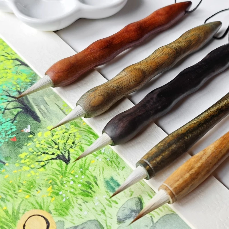Portable Short Pole Watercolor Brush Sandalwood Pole Painting Coloring Details Line Pen Calligraphy Beginner Artist Art Supplies