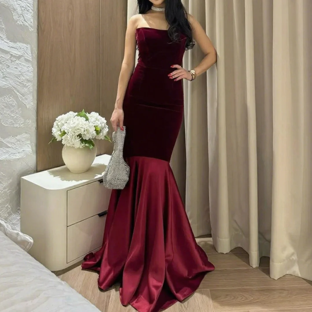 

Simple Mermaid Women's Formal Evening Dresses Strapless Prom Gowns Sexy Sleeveless Birthday Party Prom Gowns Customized