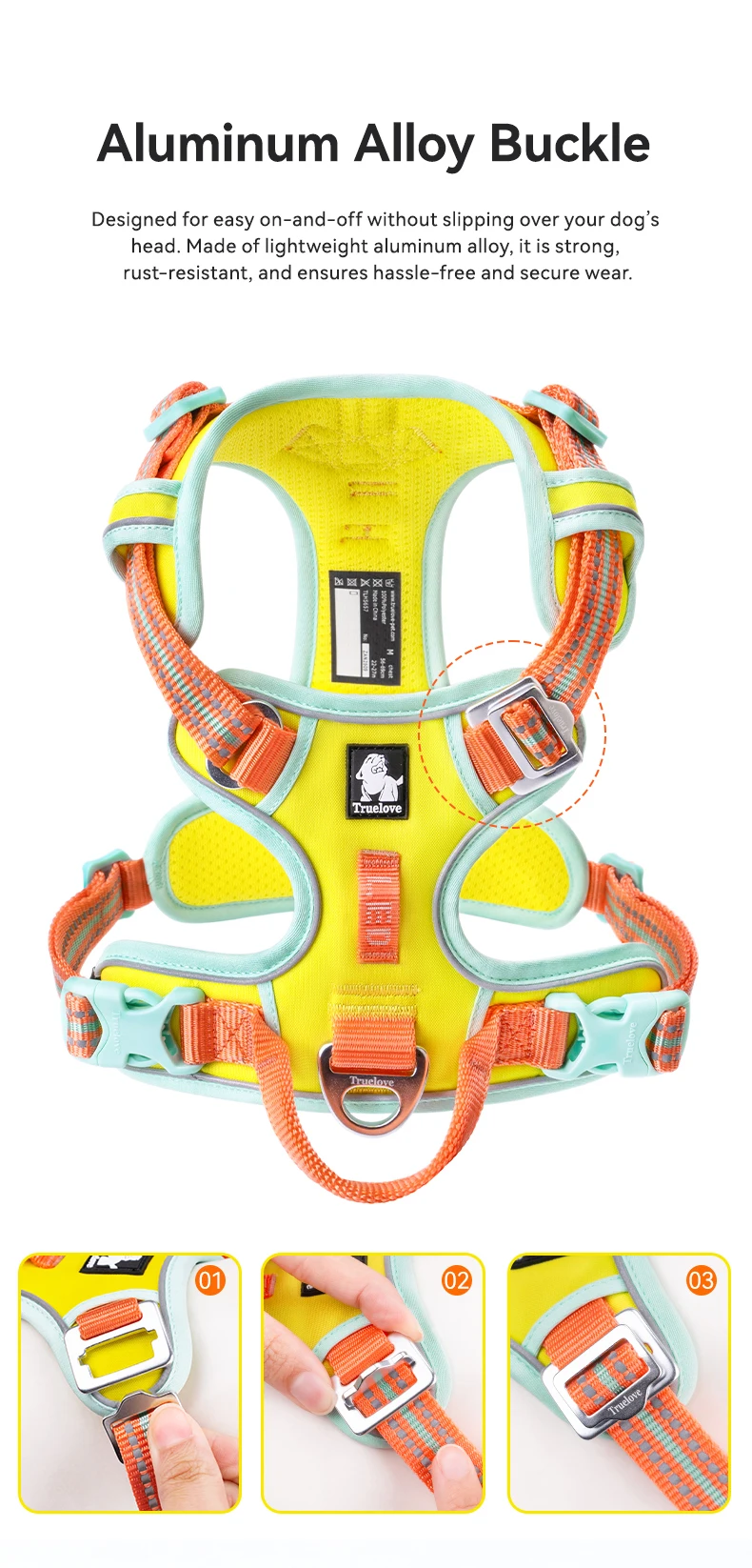 Truelove No Pull Dog Harness Reflective Breathable Adjustable Training Vest for Small Medium Large Dogs Night Walking TLH5657