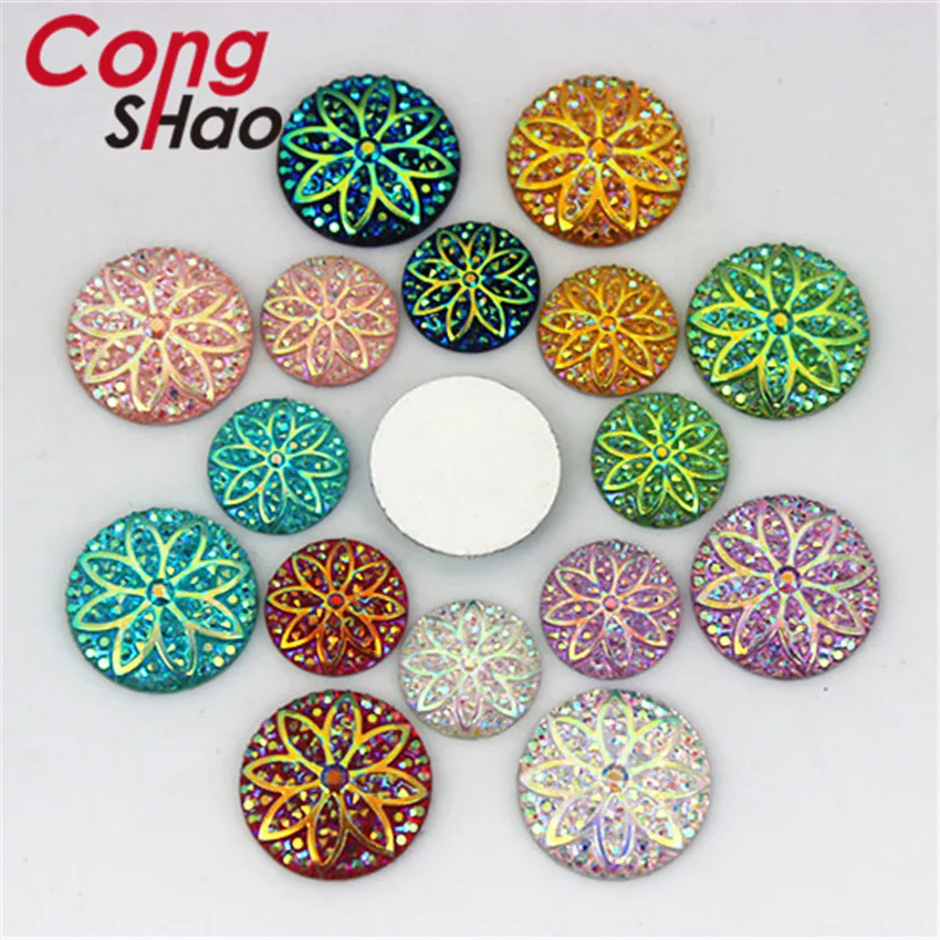 Cong Shao 100Pcs 12/16mm AB Colorful Flatback Stones and Crystals Resin Round Rhinestone Trim DIY Wedding Dress Button CS675