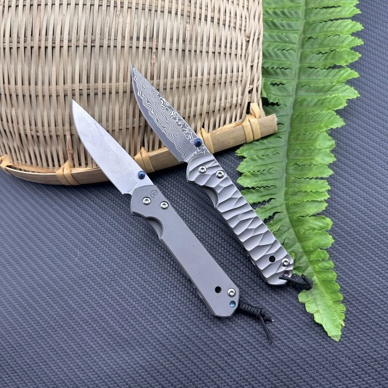 

Outdoor Pocket folding knife Damascus steel blade TC4 titanium Handle Camping Wilderness Survival EDC pocket Knife Men's gift