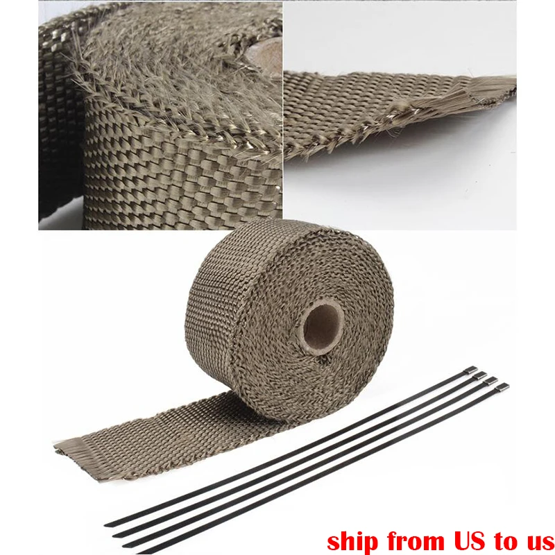 

5m Heat Insulating Wrap Pulverized Lava Rock Fiber Heat Shield Cloth Roll with Stainless Ties Motorcycle Header Pipe Tape