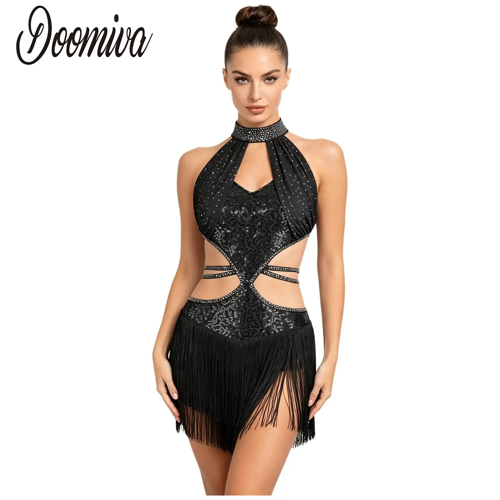 

Женские костюмы для выступлений по фигурному катанию: боди с бахромой, стразами, без рукавов, на бретелях, для танго, латины, джаза, танцевальные платья-леотарды