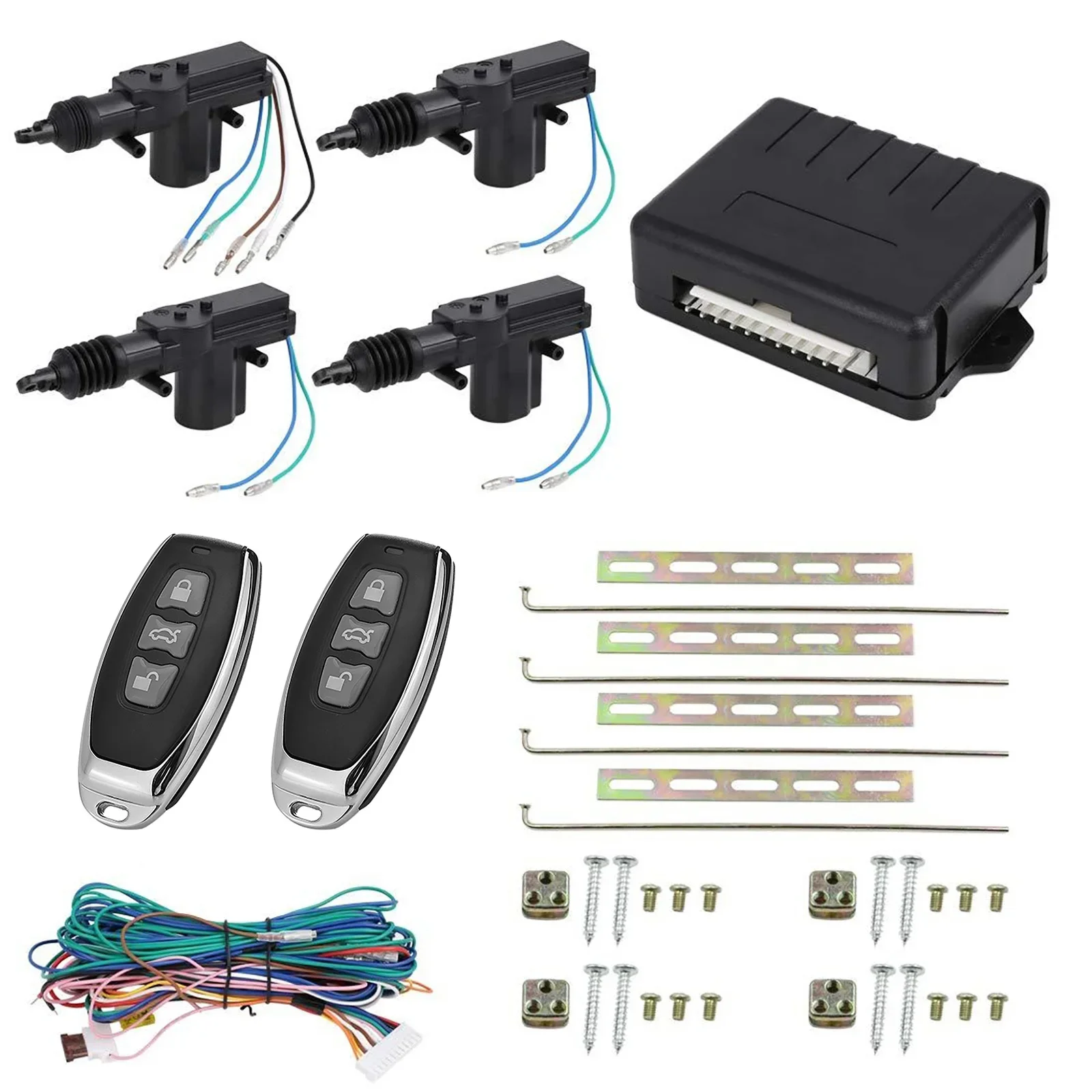 12V Universal 10Pin 433MHz Car Door Keyless Entry System 4 Doors Central Lock Locking System with 2 Remote Control with Actuator