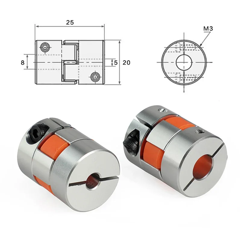 1PC D25L20 Flexible Shaft Coupler 3D Printer Parts Plum Blossom Coupling Stepper Motor Coupler Connector Engraving Machine 5x8mm