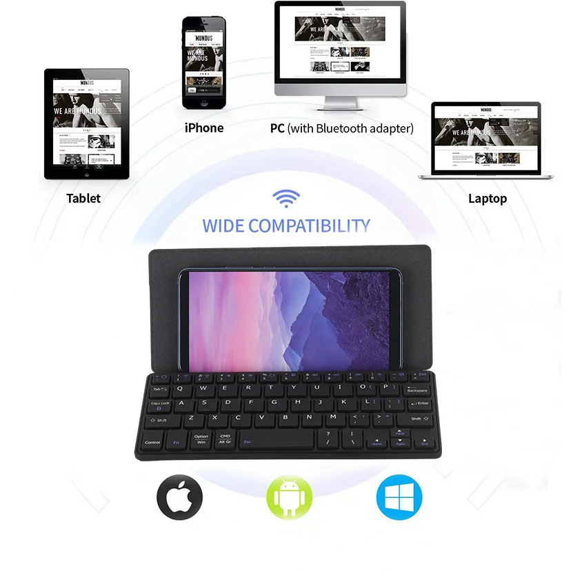 Imagem -06 - Mini Teclado Bluetooth para Ipad Dual Device com Suporte e Capa de Couro para Android Windows Ios
