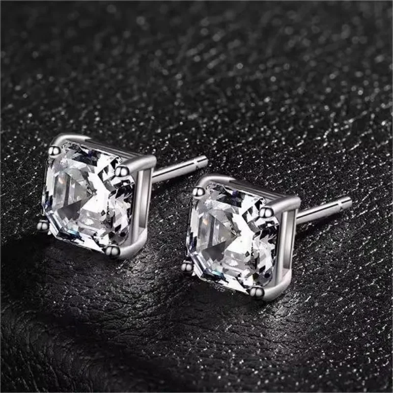 Petites boucles d'oreilles carrées princesse pour femmes, bijoux de fiançailles, diamant à haute teneur en carbone, argent regardé 925, coupe diversifiée