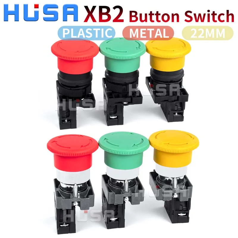 

XB2 Button switch self reset Mushroom head 22mm start 1NO NC Momentary Push Button Switch Metal Metal plastic emergency button