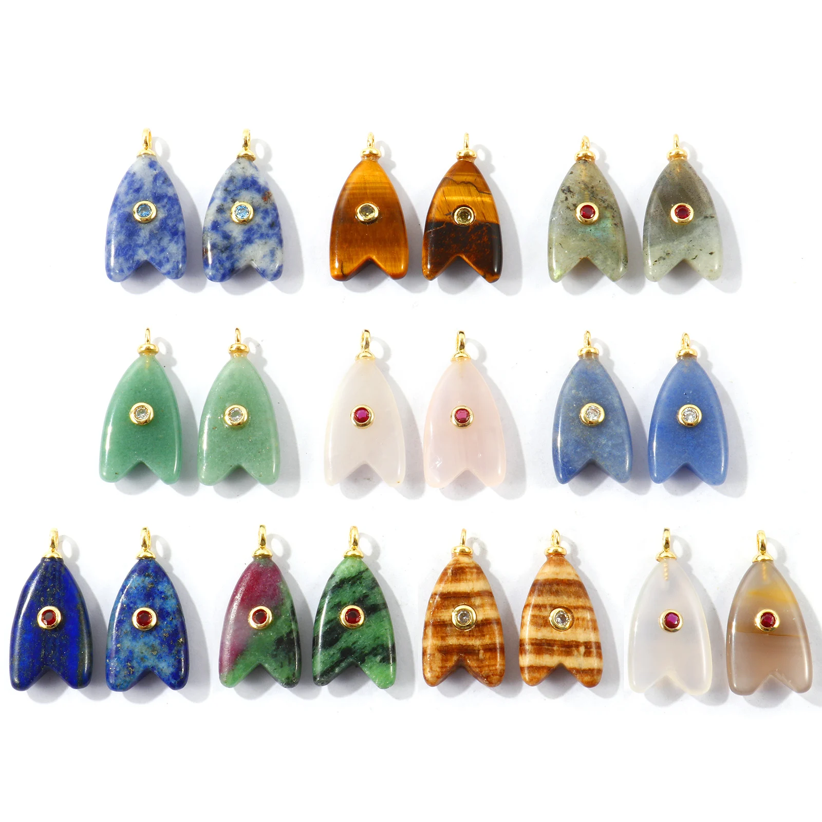2pcs Multicolor Arrowhead Natural Stone Charms 18K Gold Plated Brass Pendant For Women DIY Necklace Jewelry Findings 3cm x 1.5cm
