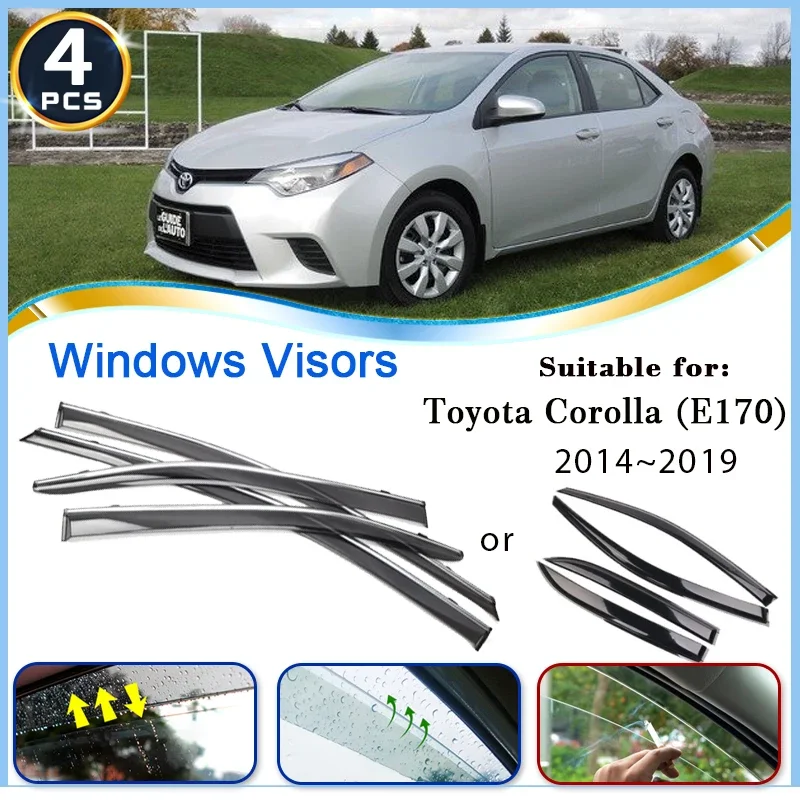 

For Toyota Corolla E170 2014~2019 2016 4PCS Car Window Visor Waterproof Wind Rain Visor Deflector Shades Awning Auto Accessories