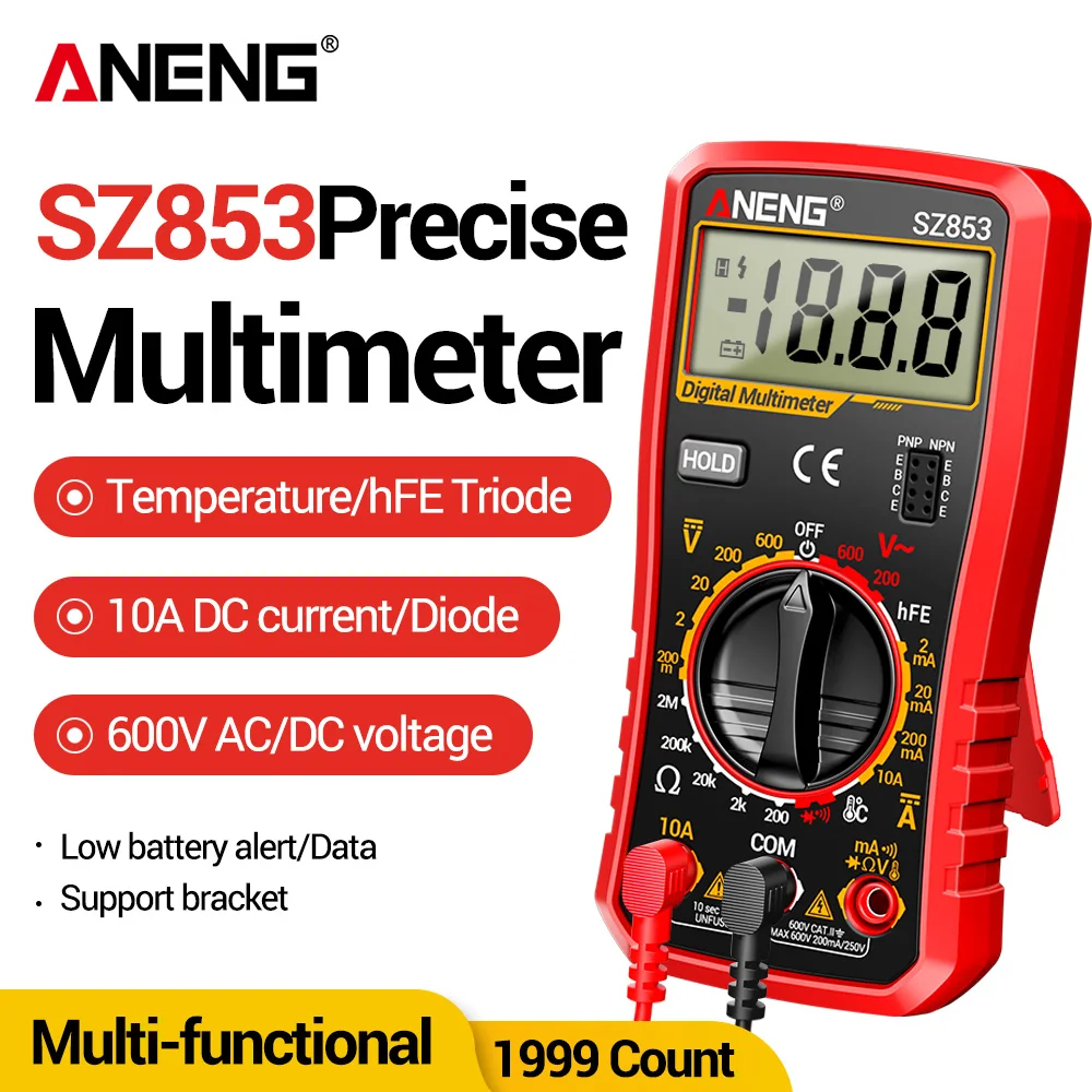 ANENG SZ853 Digitalmultimeter 1999 Zähler Multimeter-Tester misst AC/DC-Spannung, Strom, Widerstand, Temperatur, Diodentest.