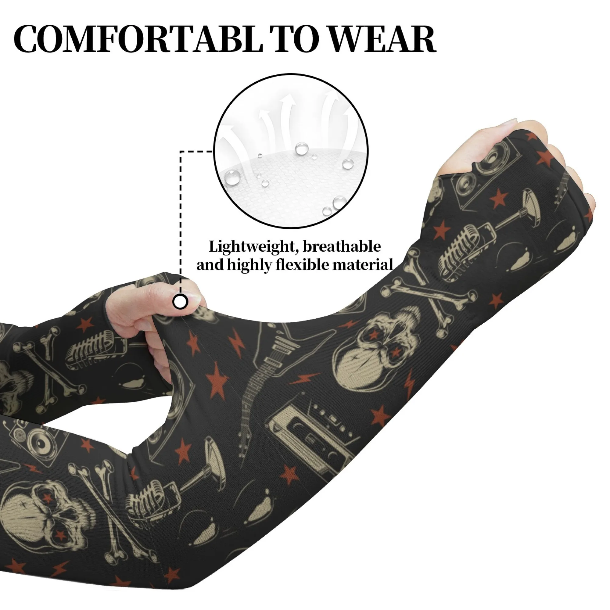 Retro Rock Print Ice Arm Sleeves Unisex Non-slip Quick-drying Protective Sleeves Gardening Outdoor Sports Protective Sleeves