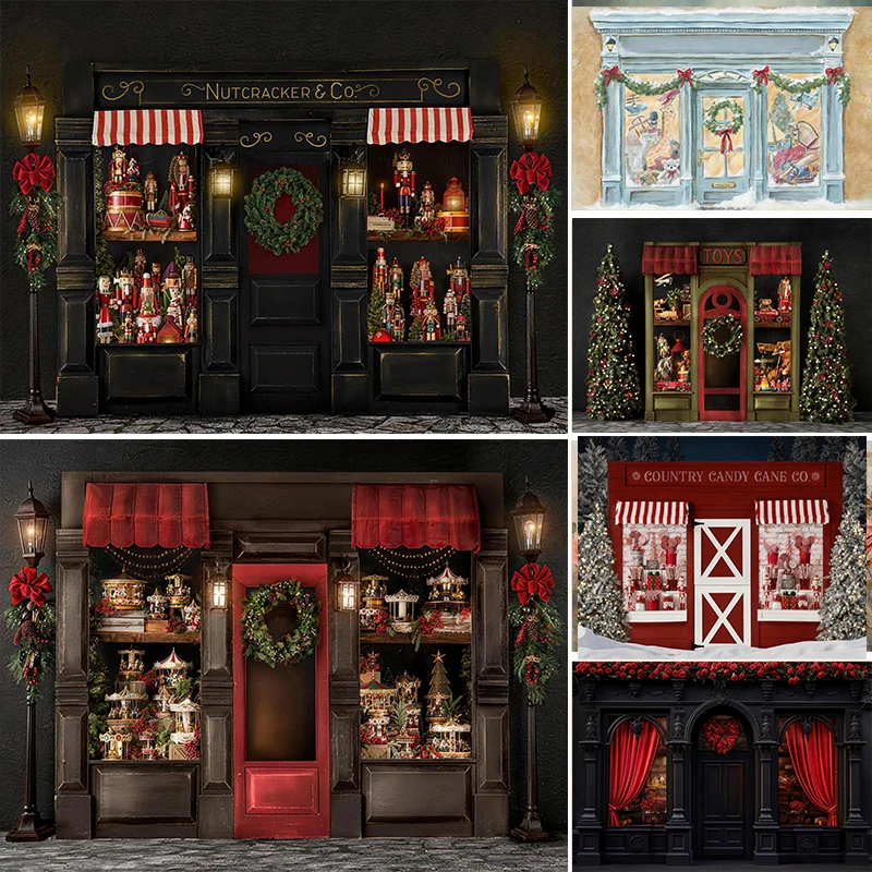 LS Photography Backdrop Christmas Shop Gold Wreath Decoration Family Children Holiday Portraits Background For Photographs