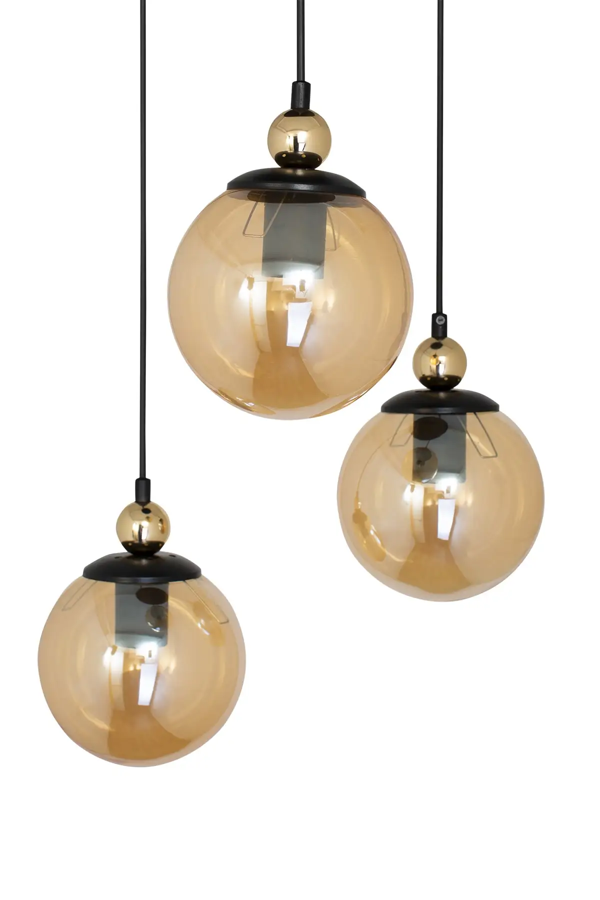 DOLBOVI Modern 3-piece Alvina round honey glass pendant chandelier