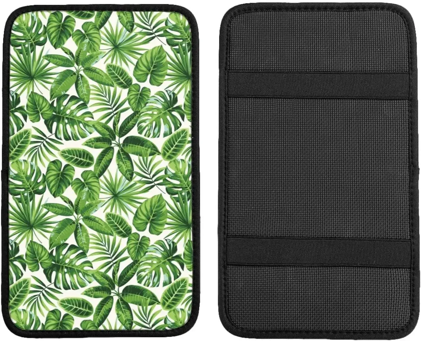 Auto Center Console Armrest Cover Pad, Tropical Green Exotic Palm Leaves Universal Fit Car Armrest Cover Cushion Mat f