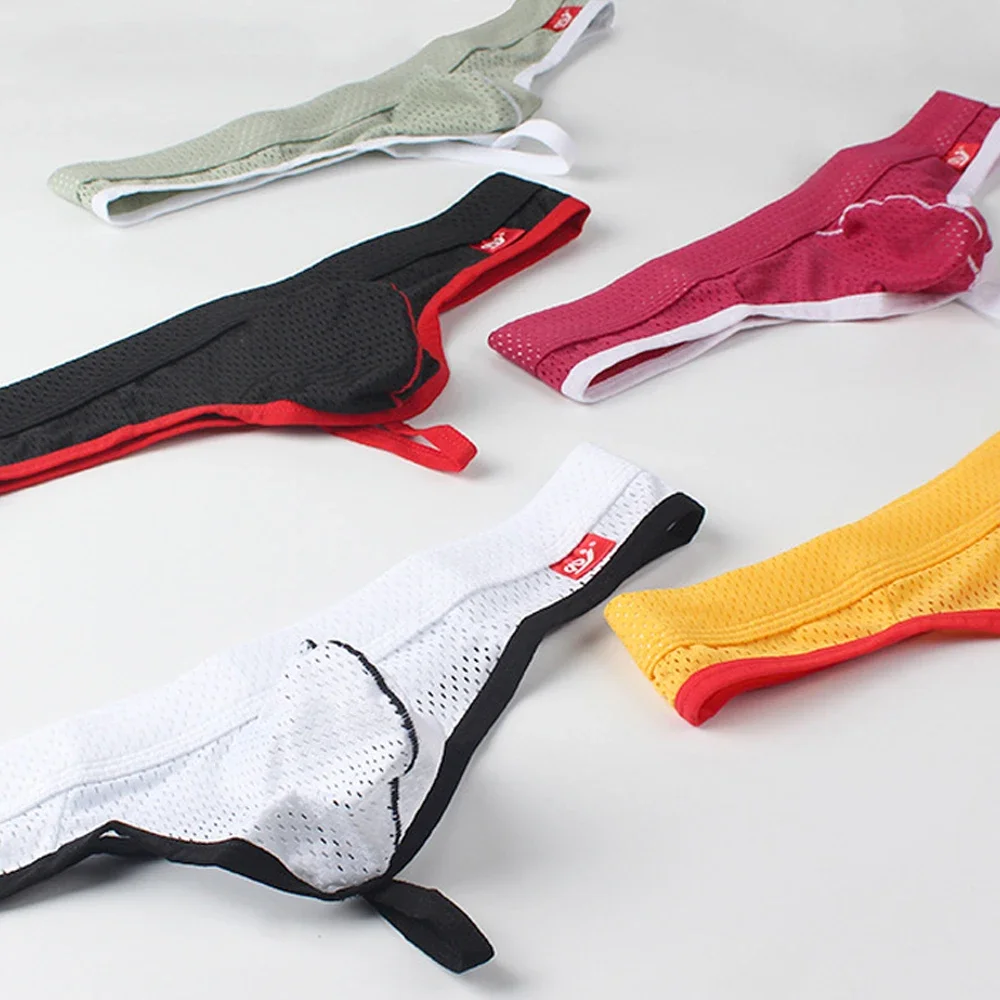 Men Ice Silk Breathable Comfortable Thong Briefs Sexy Mesh Translucent U Convex Pouch G-String Underpants Low Rise Panties