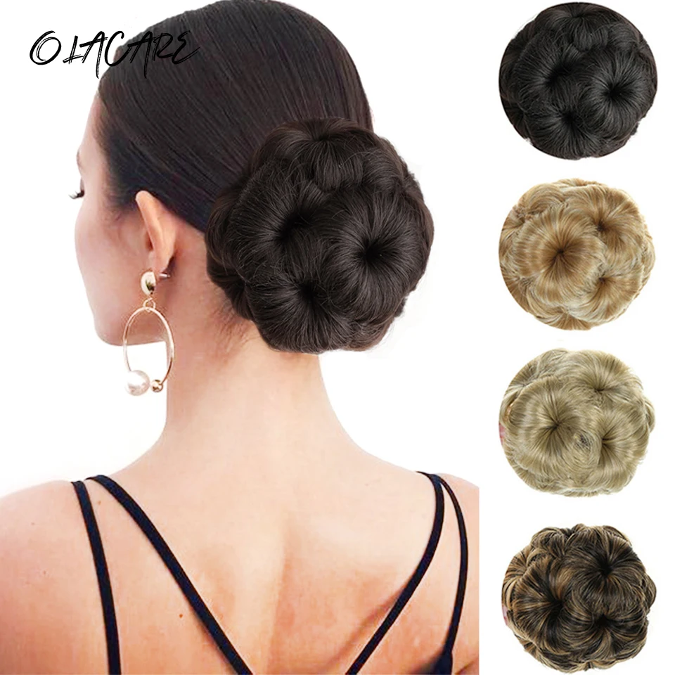 OLACARE Synthetic Black High Temperature Fiber Chignon flowers Hair Women Curly Chignon Hair Bun Donut Clip In Hairpiece